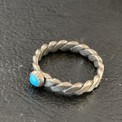 Navajo Blue Turquoise Old Pawn Ring | Sterling Silver | Sz 2.5 | Authentic Native American Handmade | 13175