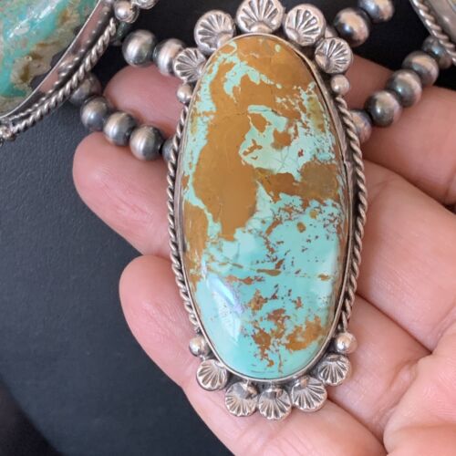 Navajo Royston Turquoise Pendant Necklace | Sterling Silver | Authentic Native American Handmade | XL | 12368