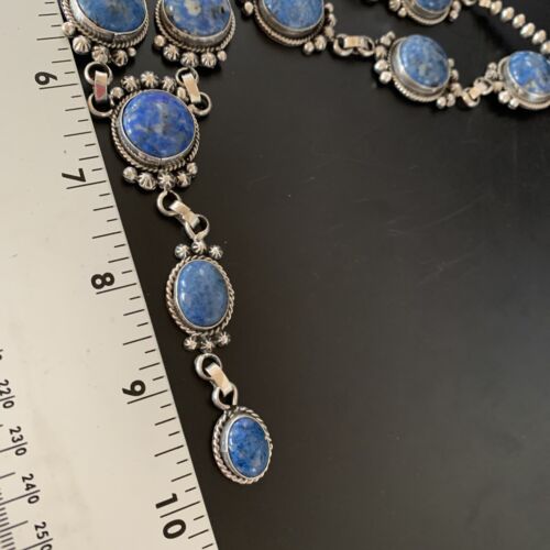 Navajo Lapis Lazuli Lariat Necklace | Sterling Silver | 30" | Authentic Native American Handmade | 11486