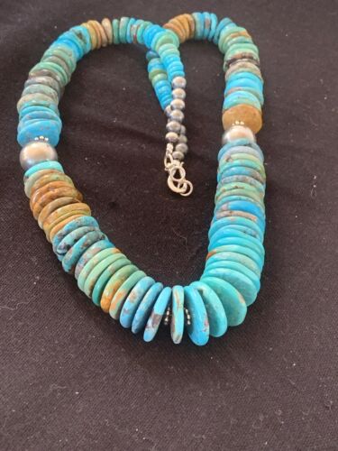 Navajo Graduated Blue Green Turquoise Necklace | Sterling Silver | Authentic Native American | 21" | 606 - Masha USA