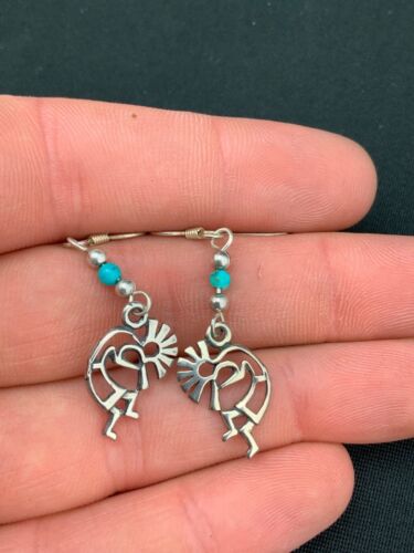 Navajo Kokopelli Turquoise Earrings | Sterling Silver | Authentic Native American Handmade | 1.25" | 4525