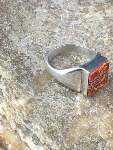 Native American Navajo Red Opal Inlay Ring | Sterling Silver | Sz 9.75 | 10106