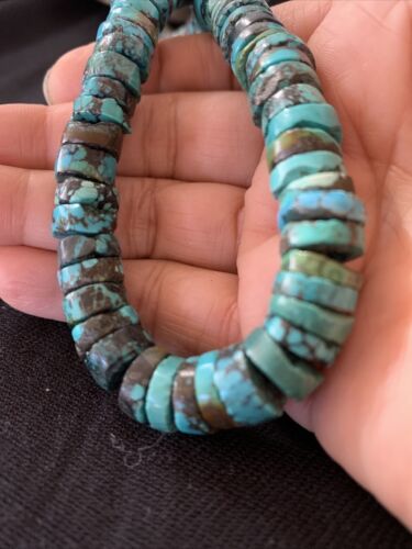 Native American Blue Green Turquoise Heishi Necklace | 9mm | Sterling Silver | 20" | 876 - Masha USA