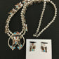 Zuni Owl Inlay Turquoise Squash Blossom Necklace Set | Sterling Silver | Native American Handmade | 1310
