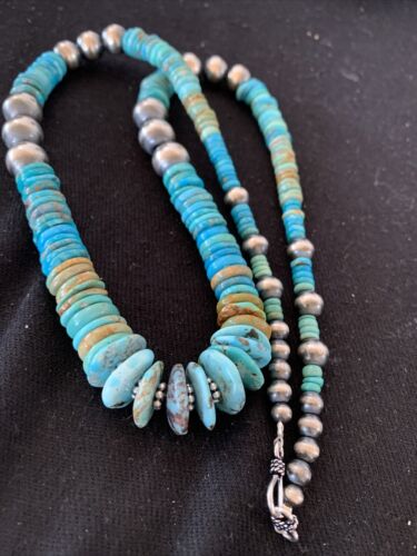 Navajo Pearls Graduated Turquoise Necklace | Sterling Silver | Authentic Native American | 24" | 826