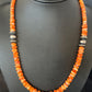Navajo Orange Spiny Oyster Necklace | Sterling Silver Pearls | 20" | Authentic Native American Handmade | 14645
