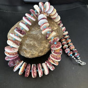 Navajo Purple Spiny Oyster & Blue Turquoise Necklace | Sterling Silver | 22" | Authentic Native American | 14726