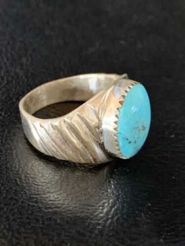 Southwestern Navajo Blue Kingman Turquoise Ring | Sterling Silver | Sz 9 | 14156