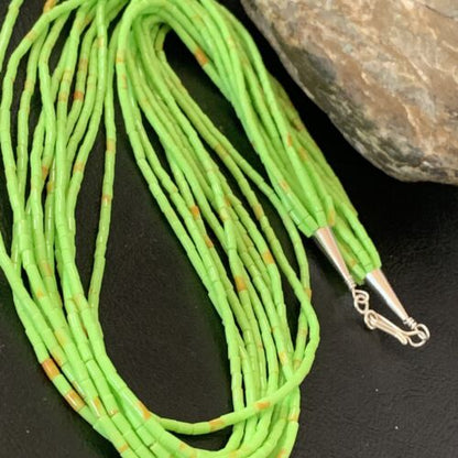 Southwestern Green Gaspeite Heishi Necklace | 10 Strand | Sterling Silver | 20" | 2238