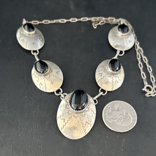 Navajo Black Onyx Pendant Necklace | Sterling Silver | Authentic Native American Handmade | 20" | 14482