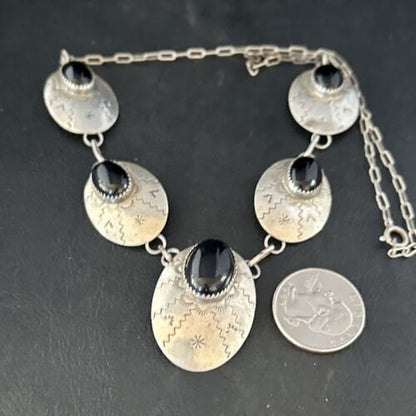 Navajo Black Onyx Pendant Necklace | Sterling Silver | Authentic Native American Handmade | 20" | 14482