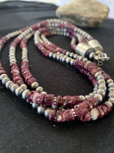 Navajo Purple Spiny Oyster Necklace | 3 Strand | Sterling Silver | 22" | Authentic Native American Handmade | 467