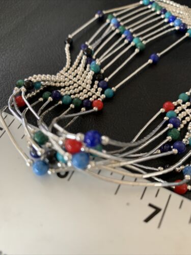 Native American Multi-Color Liquid Heishi Necklace | 10 Strand Sterling Tubes | 17" | 12623