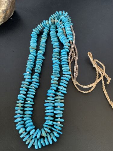 Men's Santo Domingo Blue Kingman Turquoise Shell Necklace | 38" | Authentic Native American Handmade | 13195