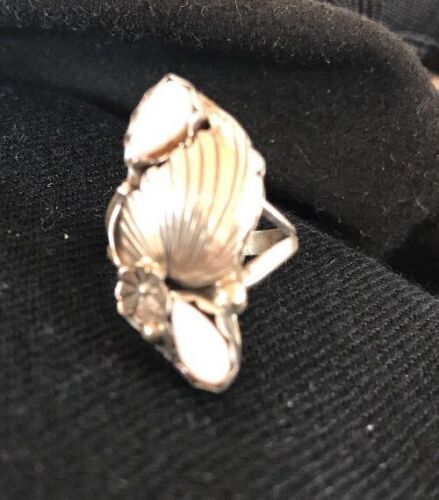 Navajo Pink Feather Mother of Pearl Multi-Stone Ring | Authentic Native American Sterling Silver | Multi-Stone | Sz 5 | 3845
