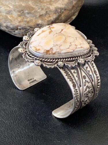 Native American Men's Wild Horse Turquoise Cuff Bracelet | Navajo Sterling Silver | 1417