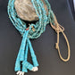 Men's XL Santo Domingo Blue Turquoise Shell Bead Jacla Necklace | 36" | 13187