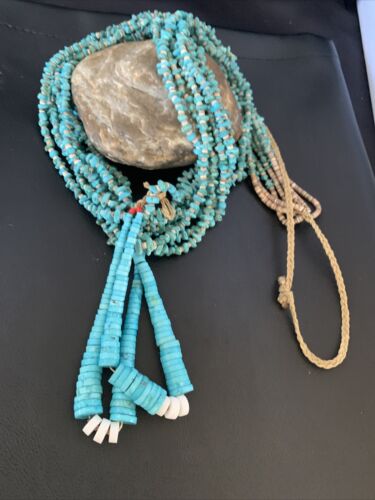 Men's XL Santo Domingo Blue Turquoise Shell Bead Jacla Necklace | 36" | 13187