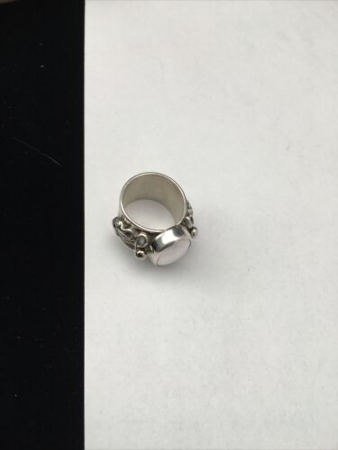 Navajo Women's White Mother of Pearl Ring | Sterling Silver | Sz 8.5 | Authentic Native American Handmade | 1712