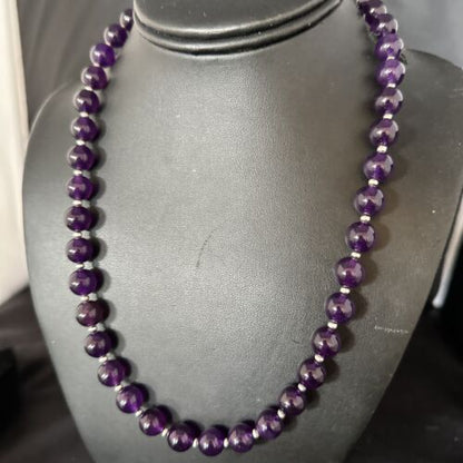 Navajo Sterling Silver Purple Amethyst Bead Necklace | 10mm | 20" | Authentic Native American Handmade | 14814