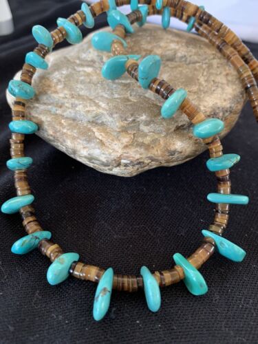 Navajo Blue Turquoise Bone Bead Necklace | Sterling Silver | 20" | Authentic Native American Handmade | 00301