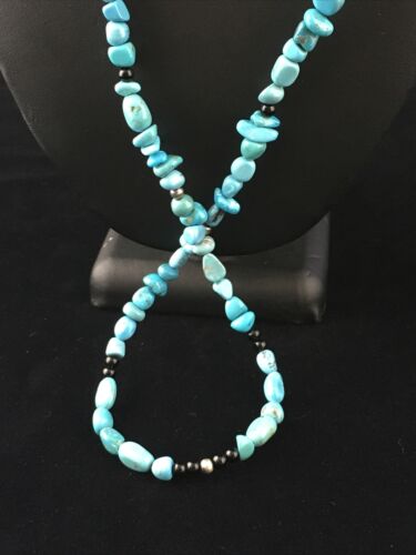 Southwestern | Blue Nugget Turquoise Onyx Necklace | Sterling Silver | 19" | 10021