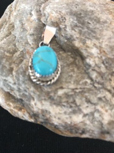 Navajo Handmade Sterling Silver Turquoise Pendant | 1" | Native American | 3162