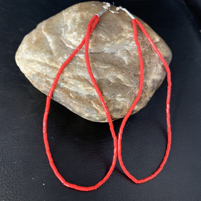 Handmade Sterling Silver Heishi Beads Earrings with Faux Red Coral | 5" | 13502