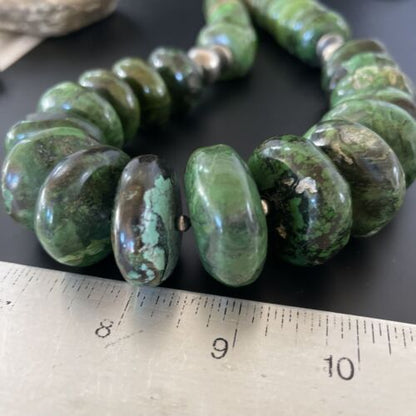 Navajo Chunky Graduated Green Turquoise Necklace | Sterling Silver | Authentic Native American | 21" | 11349