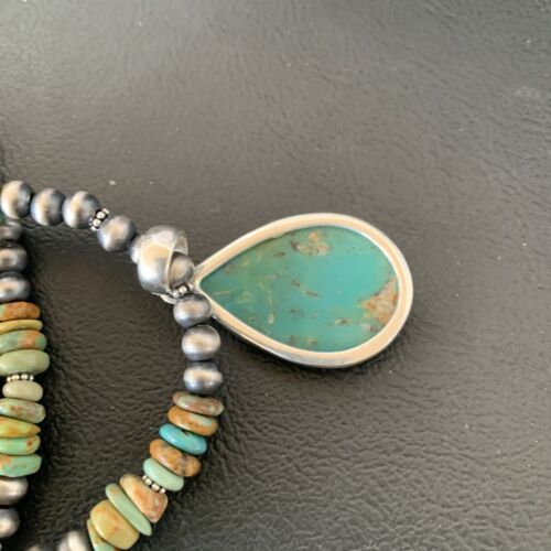 Navajo Royston Bead Green Turquoise Necklace Pendant | Sterling Silver | Authentic Native American Handmade | 11868