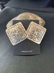 Navajo Sterling Silver Stamped Earrings | Authentic Native American Handmade | 1670
