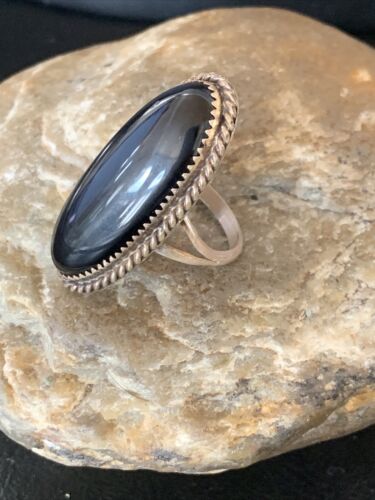 Native American Old Pawn Navajo Black Onyx Ring | Sterling Silver | Sz 7 | 11946