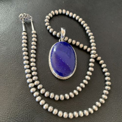 Native American Navajo Blue Lapis Pendant Necklace | Sterling Silver | 11718 - Masha USA