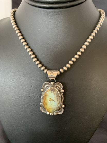 Men's Navajo Pearl Necklace with Blue Golden Hills Turquoise Pendant | Sterling Silver | 10319