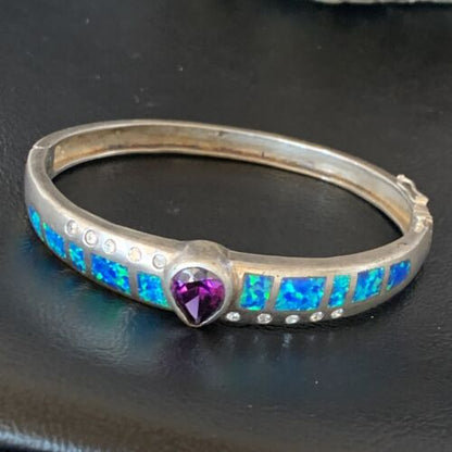 Southwestern Navajo Blue Opal Amethyst Bracelet | Sterling Silver | 7" | 13122