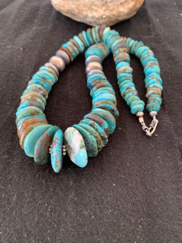 Authentic Navajo Sterling Silver & Turquoise Graduated Necklace | 18" | Native American Jewelry | 4241 - Masha USA