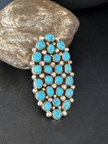 Navajo Kingman Turquoise Cluster Ring | Authentic Native American Sterling Silver | Multi-Stone | Sz 11 | 14454