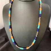 Navajo Blue Lapis Turquoise Orange Spiny Oyster Sterling Necklace 22" | Handmade Jewelry 13363