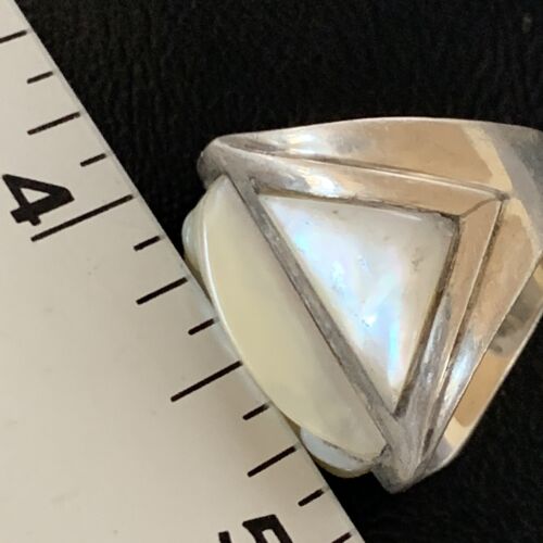 Native American White Mother of Pearl Navajo Inlay Ring | Sterling Silver | Sz 7.5 | 12864