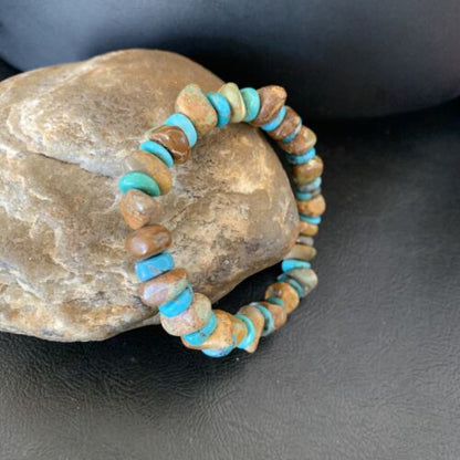 Men's Women's Stretch Bracelet | Blue Green Turquoise Stone | 7" | Authentic Native American Handmade | 11826