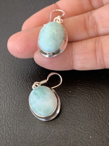 Navajo Blue Larimar Dangle Earrings | Sterling Silver Beads | Authentic Native American Handmade | 1613
