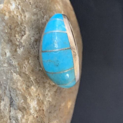 Native American Handmade Navajo Blue Turquoise Inlay Band Ring | Sz 6 | 12392