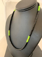 Southwestern Green Gaspeite Heishi Onyx Necklace | Sterling Silver | Men's Jewelry | 19" | 8824