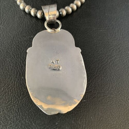 White Buffalo Turquoise Pendant Necklace | Sterling Silver | Navajo | Authentic Native American Handmade | 14052