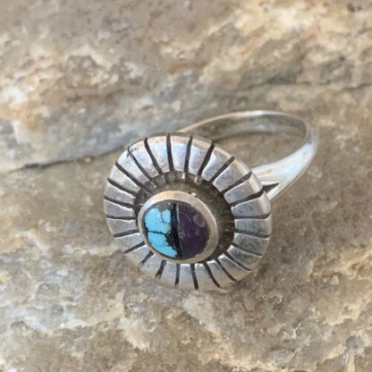 Navajo Blue Turquoise Sugilite Inlay Ring | Sz 5.5 | Authentic Native American Handmade | 11177