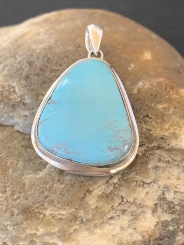 Native American Navajo Blue Bisbee Turquoise Pendant | Sterling Silver | 1.5" | 1618