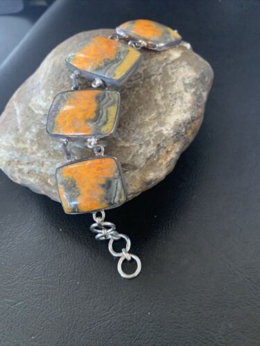 Navajo Bumblebee Jasper Link Bracelet | Sterling Silver | 5 Stone | 7.5" | Authentic Native American Handmade | 11655