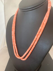 Navajo Pink Stabilized Coral Heishi Bead Necklace | 2 Strand | Sterling Silver | Authentic Native American Handmade | 4701