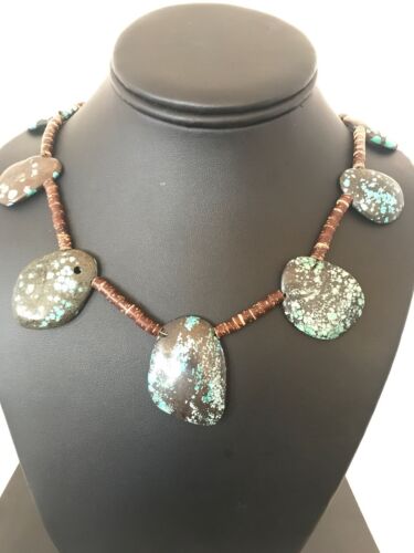 Navajo Sterling Silver Spiderweb Turquoise Bone Teardrop Pendant Necklace | Authentic Native American Handmade | 3968