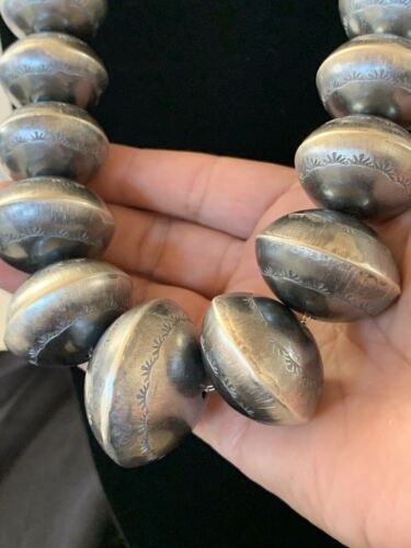 Navajo Handmade Stamped Sterling Silver Graduated Necklace | Native American | 30"| 221